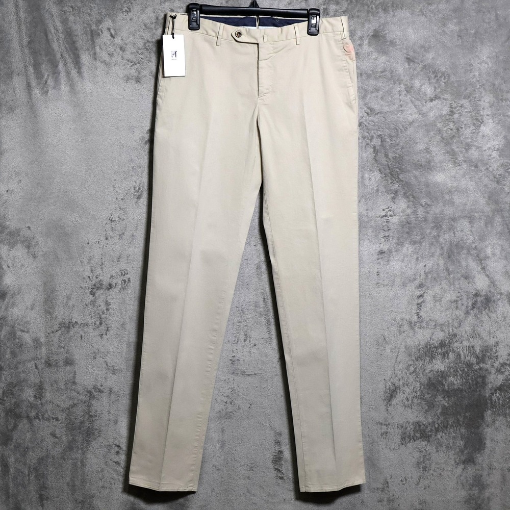 PT Torino Pants Mens 33x35 Beige Chino Slim Cotton Pleated Tapered Preppy FLAW